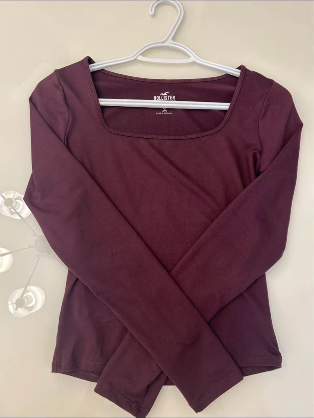 Small Long Hollister Women's Long Sleeve Square Neck Top - Plum